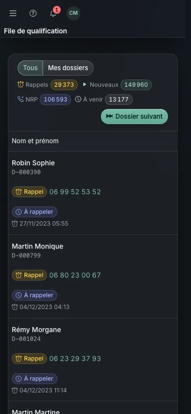 La file de dossiers Relay sur mobile