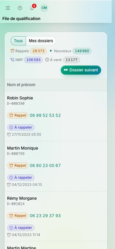 La file de dossiers Relay sur mobile