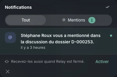 Le centre de notifications de l’équipe dans Relay
