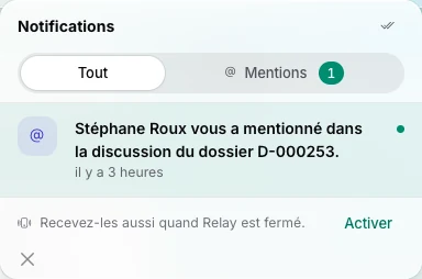 Le centre de notifications de l’équipe dans Relay